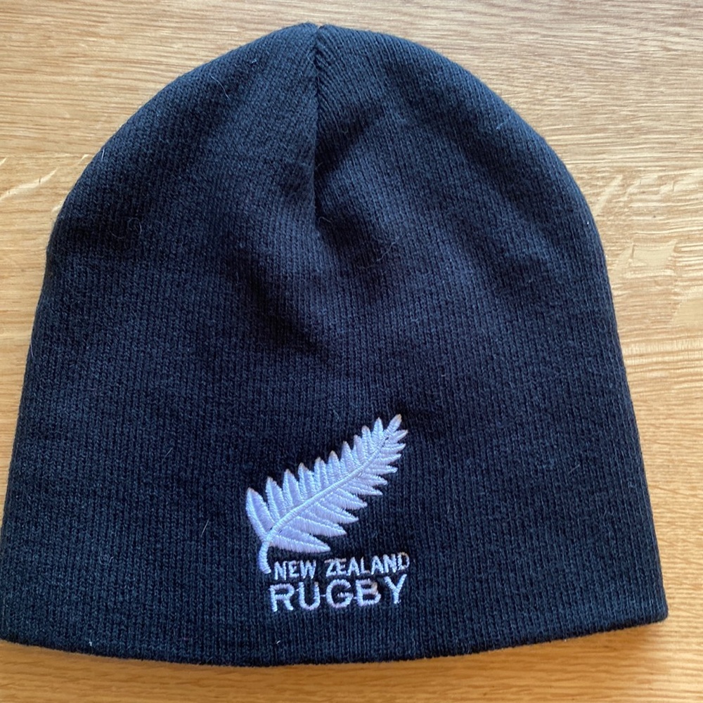 Black New Zealand Rugby cold weather beanie. One size.